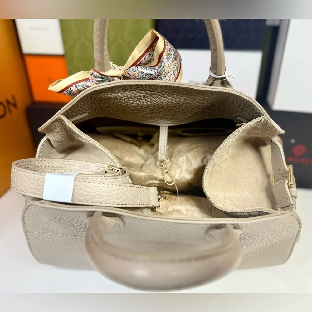 🆕Viral ANNA🇫🇷PAOLA Italian Lether/Suede Beige Satchel Cross bag